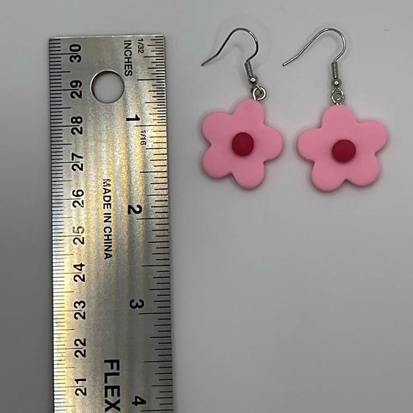 3 For $20 Cute Pink Flower Acrylic Earrings - Lightweight Dangle  “You Pick 3” - Picture 4 of 7